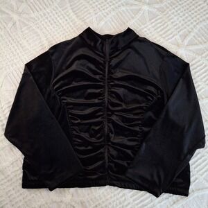Ashley‎ Sport Womens Plus Size 22/24 Black Velour Ruched Zip Up Mock Neck Jacket